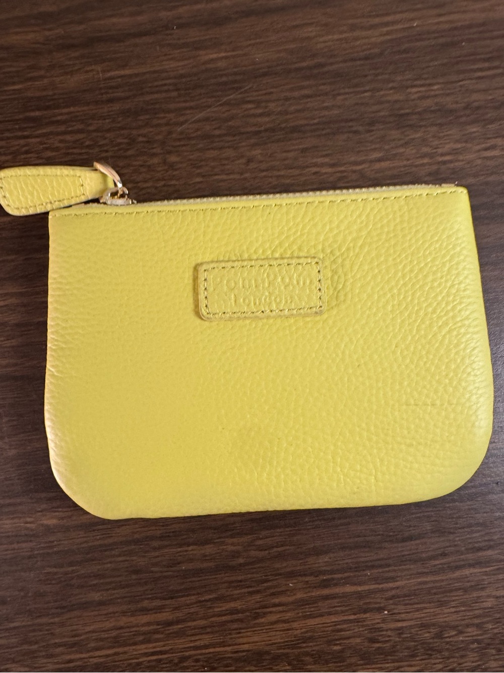 Pom Pom London Yellow Pebbled Leather Zip Coin Purse Wallet Pouch